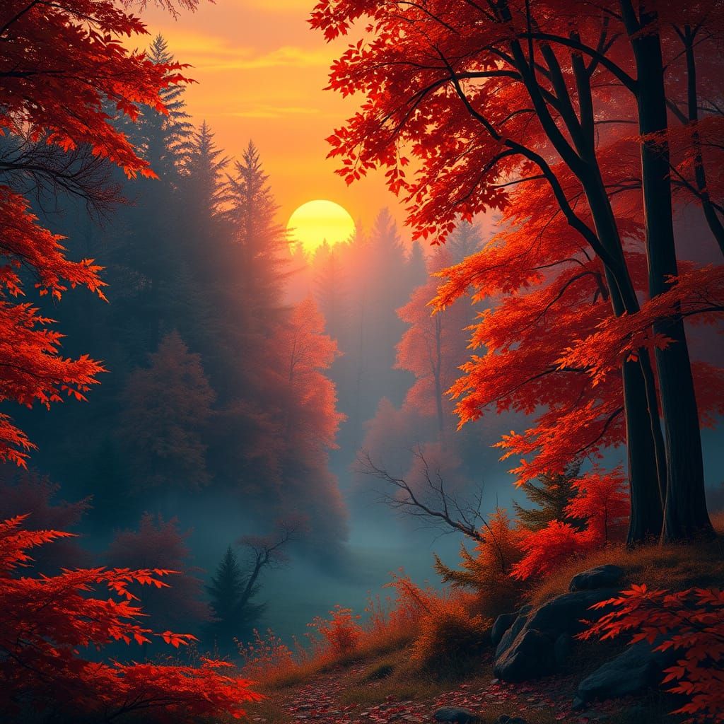 Autumn Forest Edge in Detailed Matte Painting Style