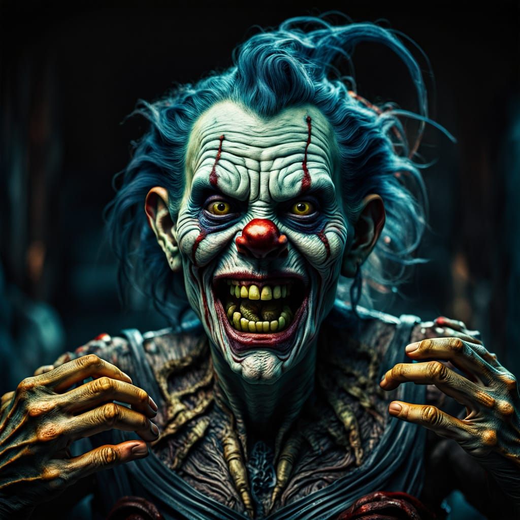 Ethereal Female Clown Monster Emerges from Shadows