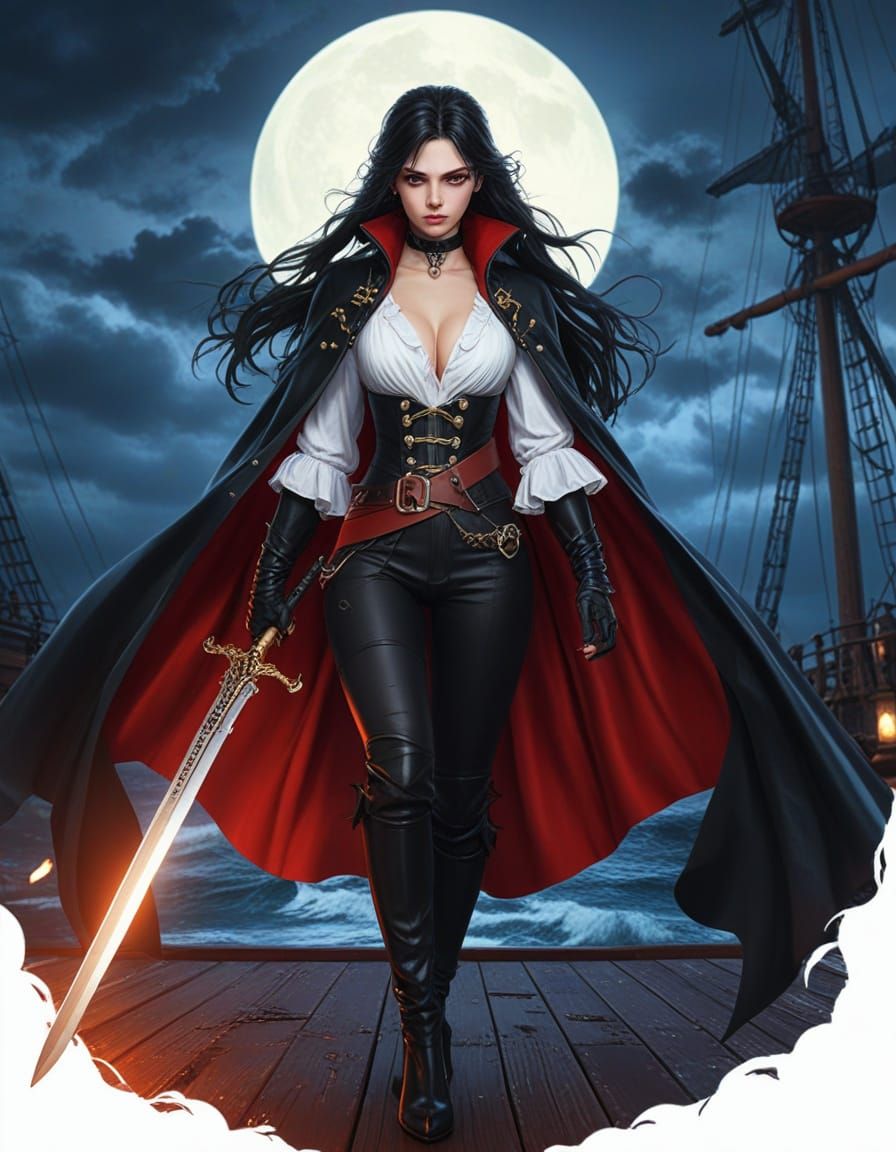 Anime Vampire Pirate with Laser Flintlock in Storm