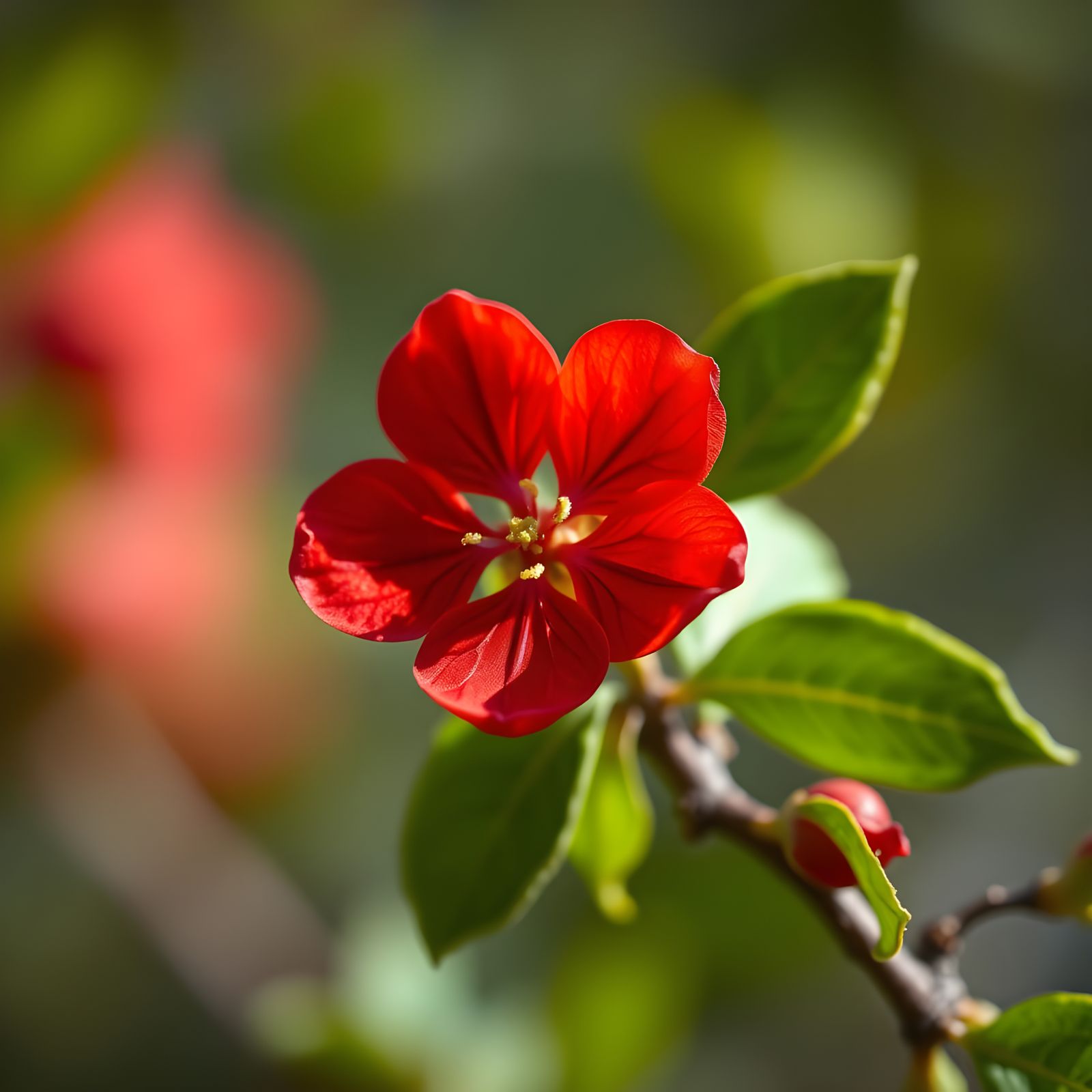 Hyper-Realistic Red Chinese Quince Flower in Stunning Lighti...