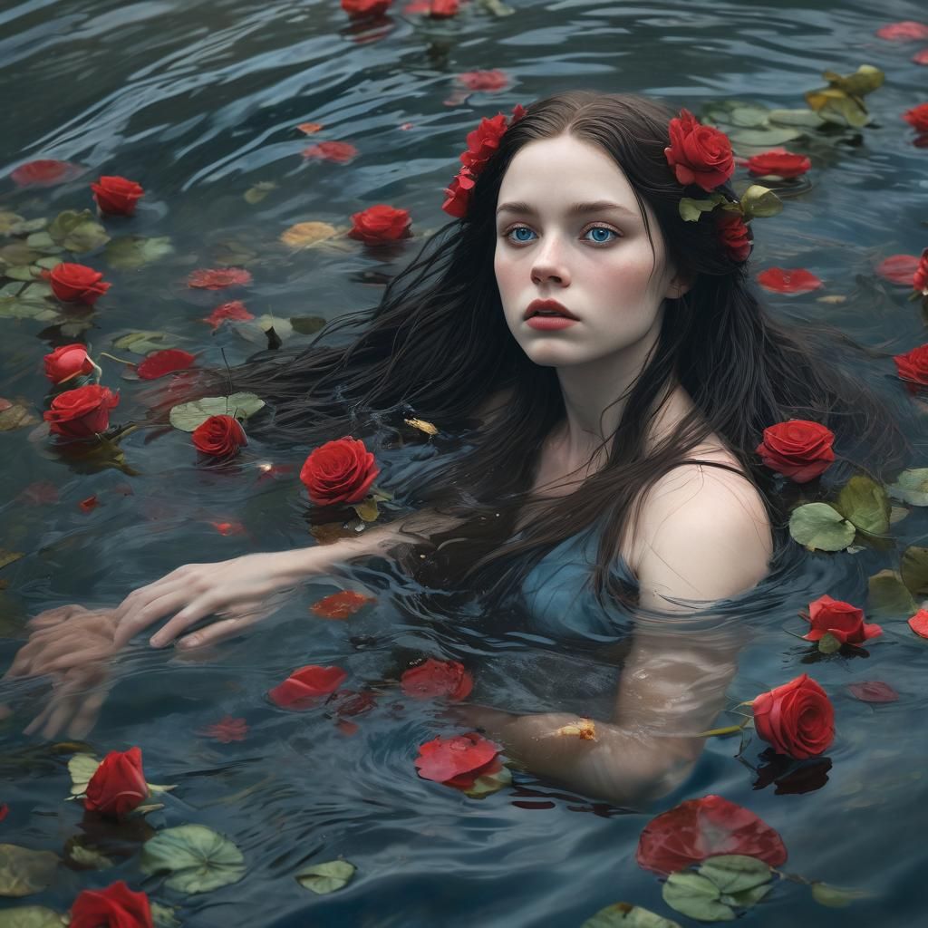 Ophelia Drowning: Photorealistic Image of Tragic Scene