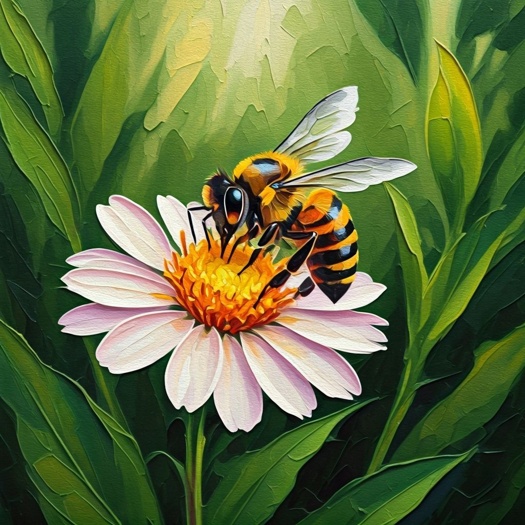 Bee on Flower in Acrylic Impasto Style