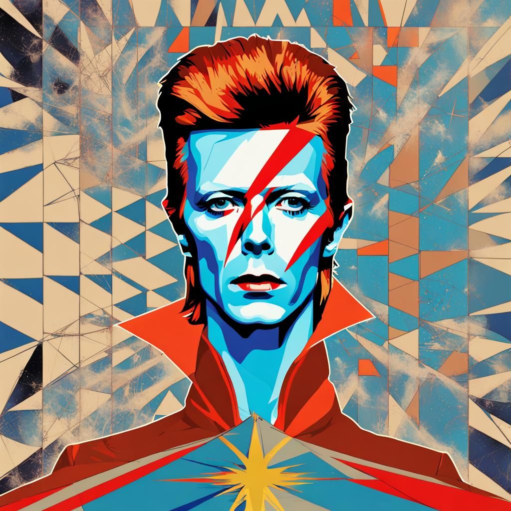 David Bowie Pop Art Screen Print in Triadic Colors
