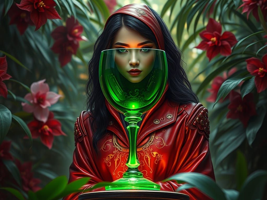 Majestic Android Woman in Crimson Red Leather Attire