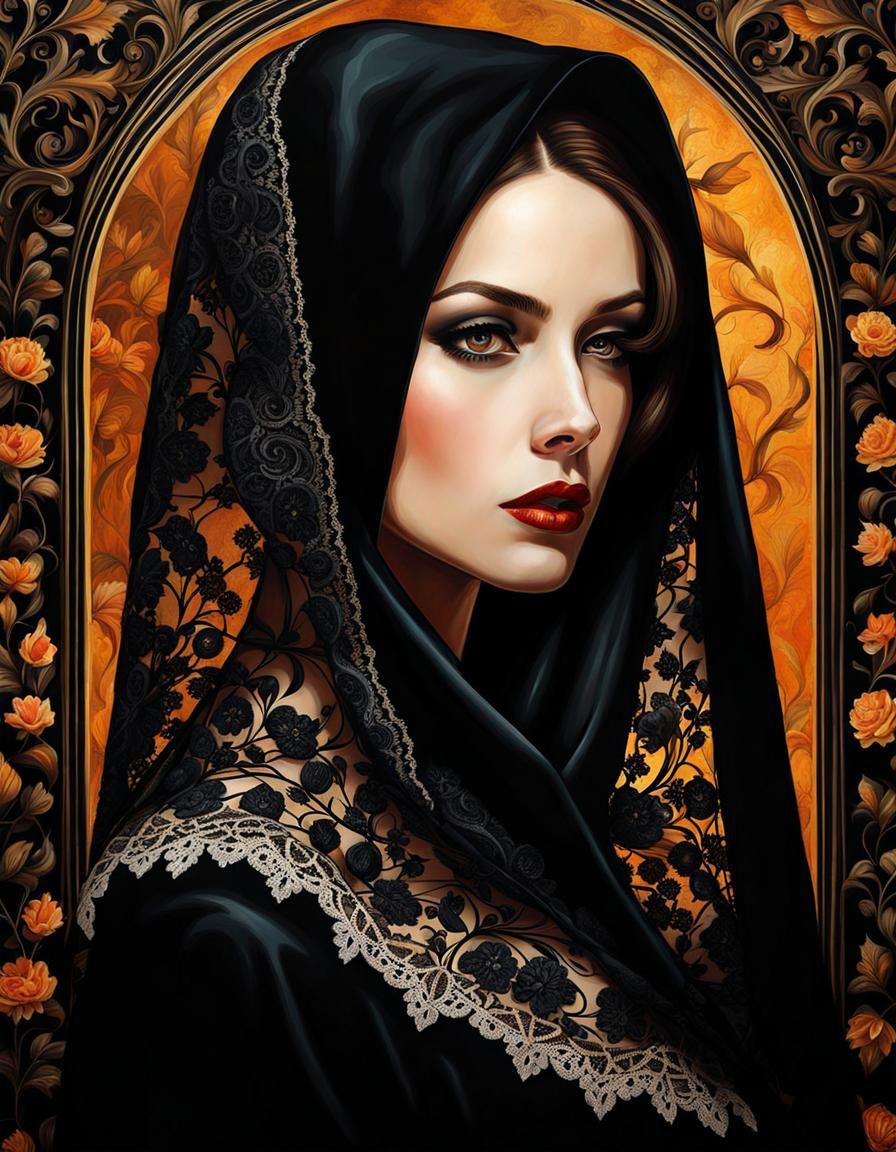 spanish lady, in black lace mantilla