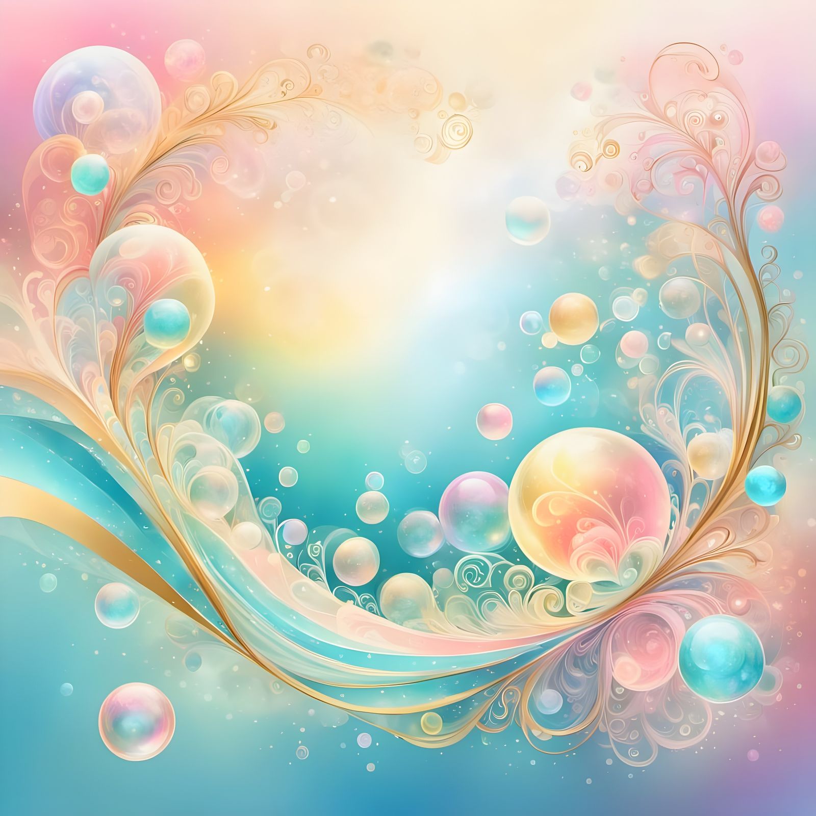 Ethereal Fantasy Realm with Pastel Hues and Soap Bubbles