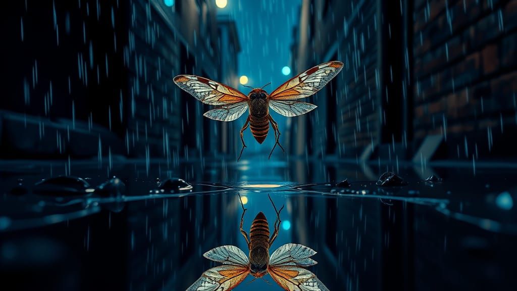 Moth Reflection in Starry Rainstorm with Zentangle Elements