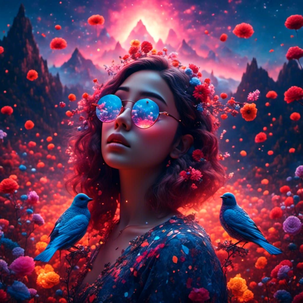 Girl with Glasses in Fantastical Optical Illusion