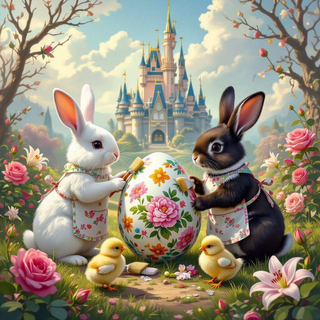 Rabbits and Chicks Painting Easter Egg