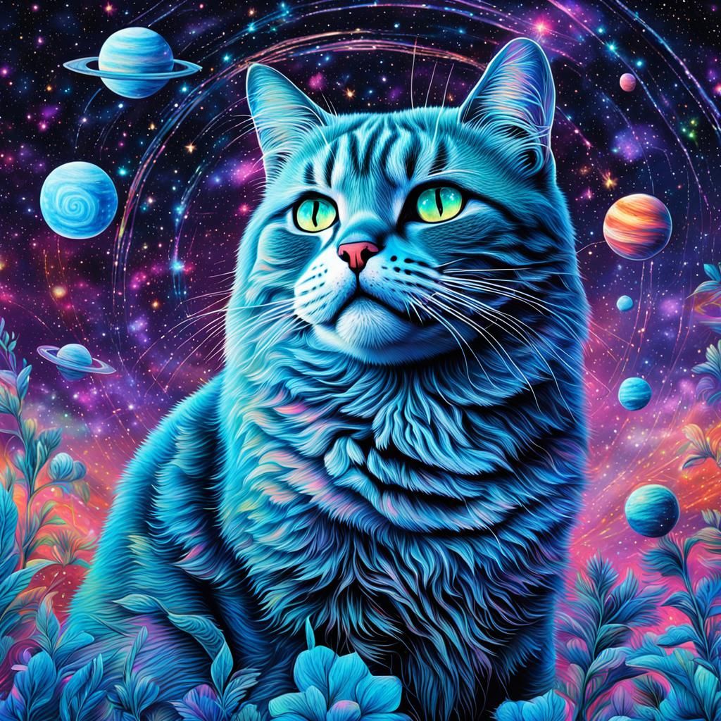 Astral Cosmic Chili Rom with Cats Illustration