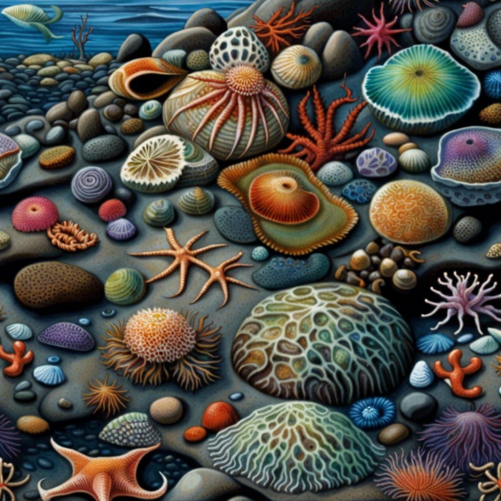 Vivid Tide Pool Ecosystem in Naturalistic Style
