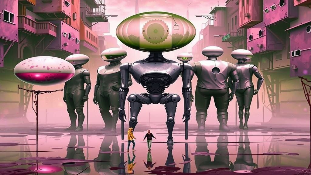 Cybernetic Cityscape in Vibrant Pastel Hues