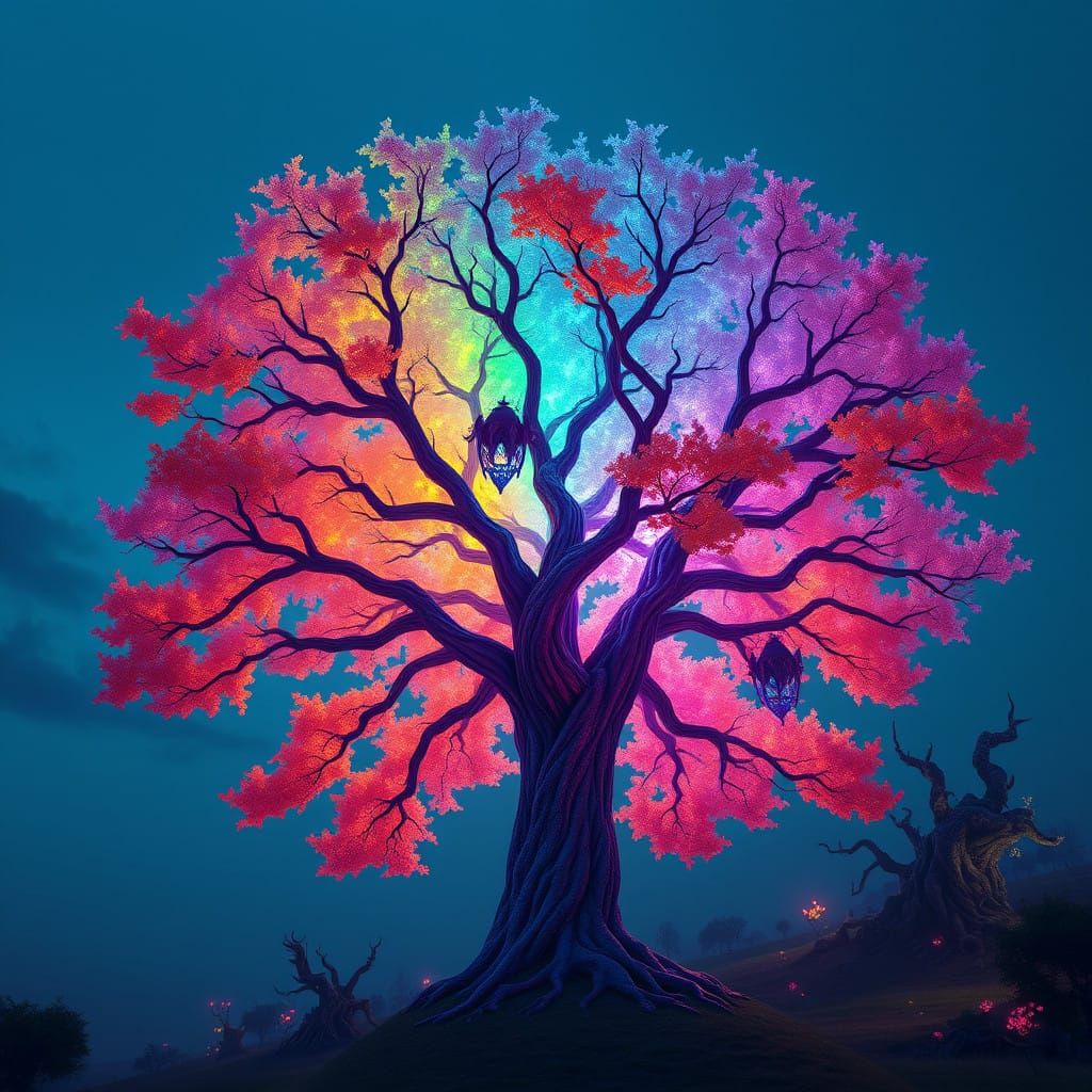 Vibrant Seven Colours Tree Under Radiant Blue Sky