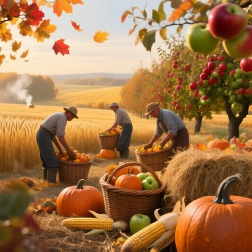 Autumn Harvest Landscape in Golden Hour Light