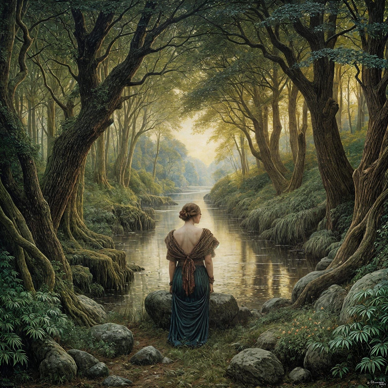 Contemplative Woman in Haunting Symbolist Style