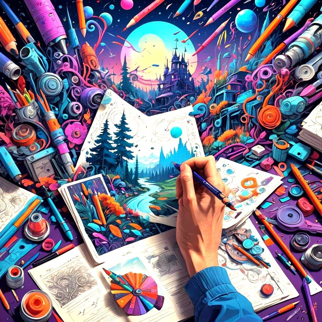 Colorful Doodle World: Detailed Matte Painting