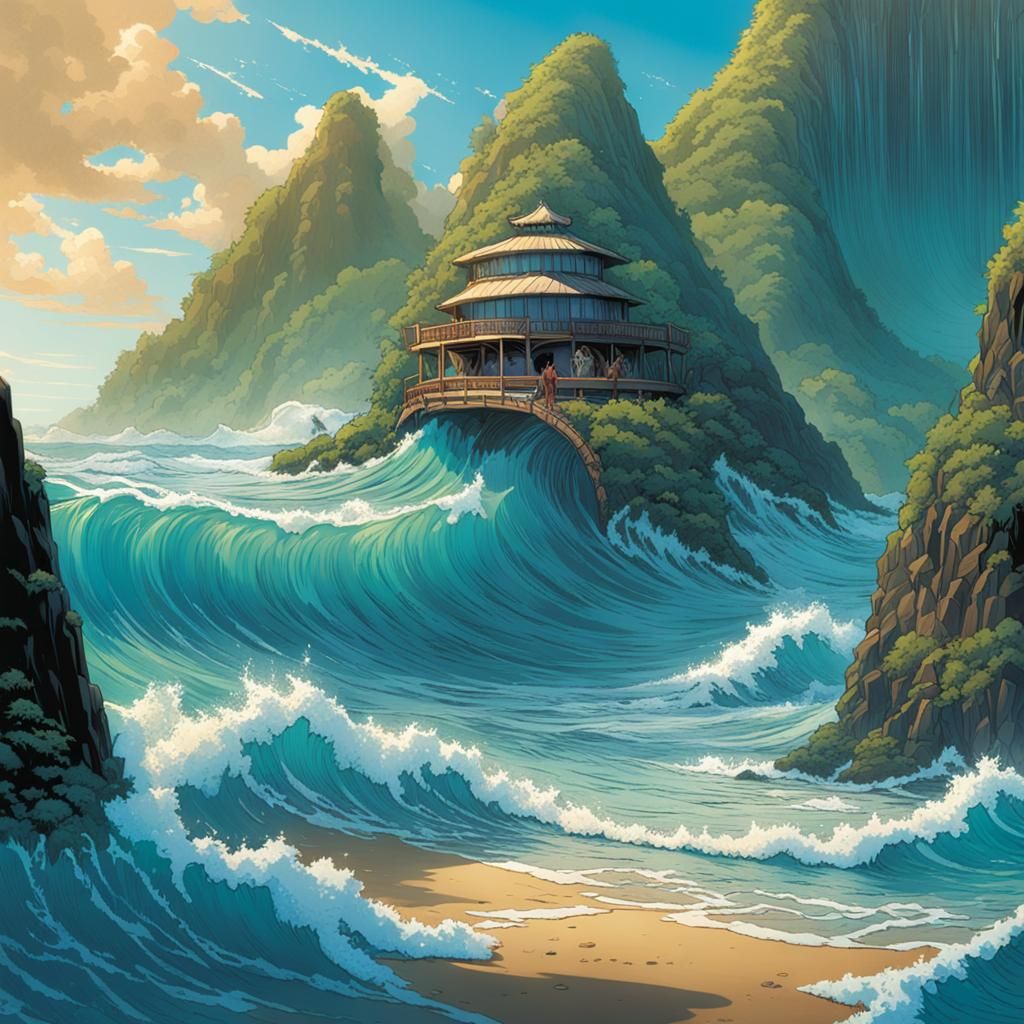 Moana's Wave-Walking Pavilion: A Comic Book Art