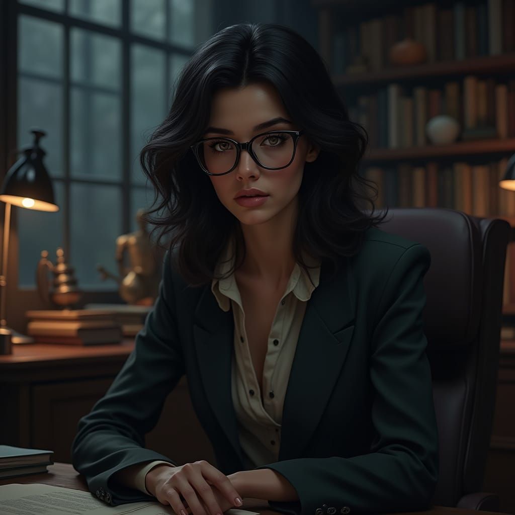 Hyperrealistic Portrait of a Female Psychologist in a Moody ...