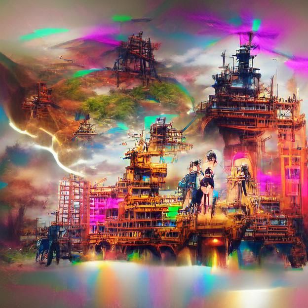 Steampunk Base in Anime Style: Volumetric Digital Art