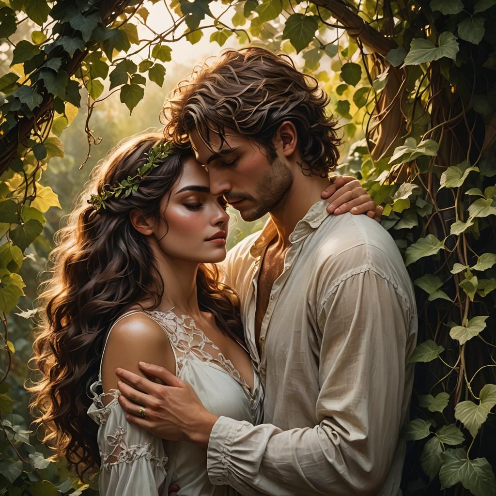 Romantic Couple Entwined in Dreamlike Hyperrealism