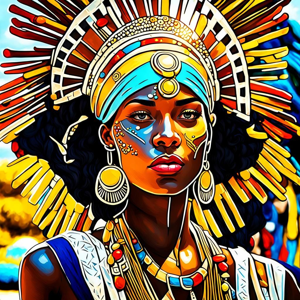 Colombian Woman with Golden Tattoos, Hyperrealistic Portrait