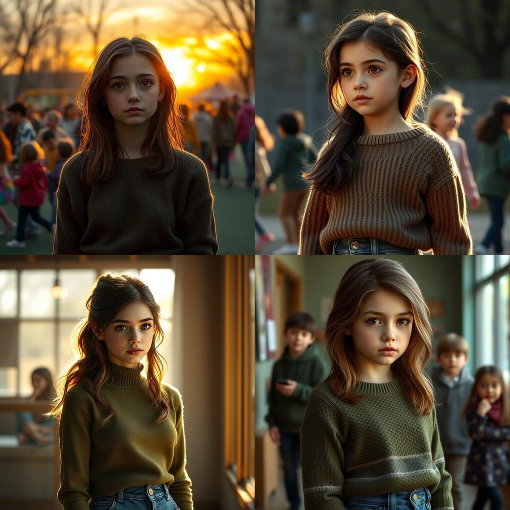 A Teenage Girl Contemplates Amidst Playful Chaos in Hyperdet...