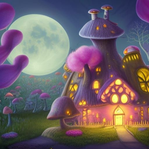 Cotton Candy Mushroom House with Sleeping Animals