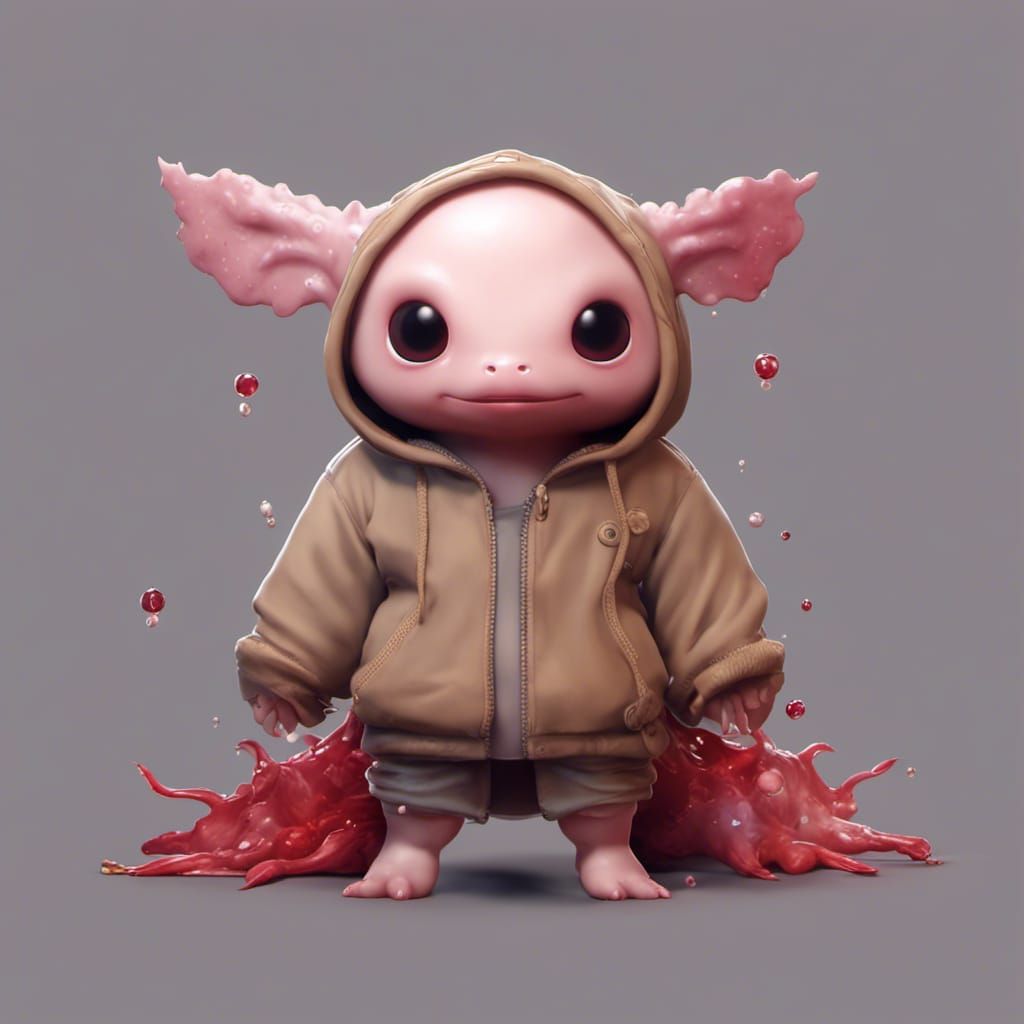 Cute Axolotl in Hoodie: 3D Kawaii Art