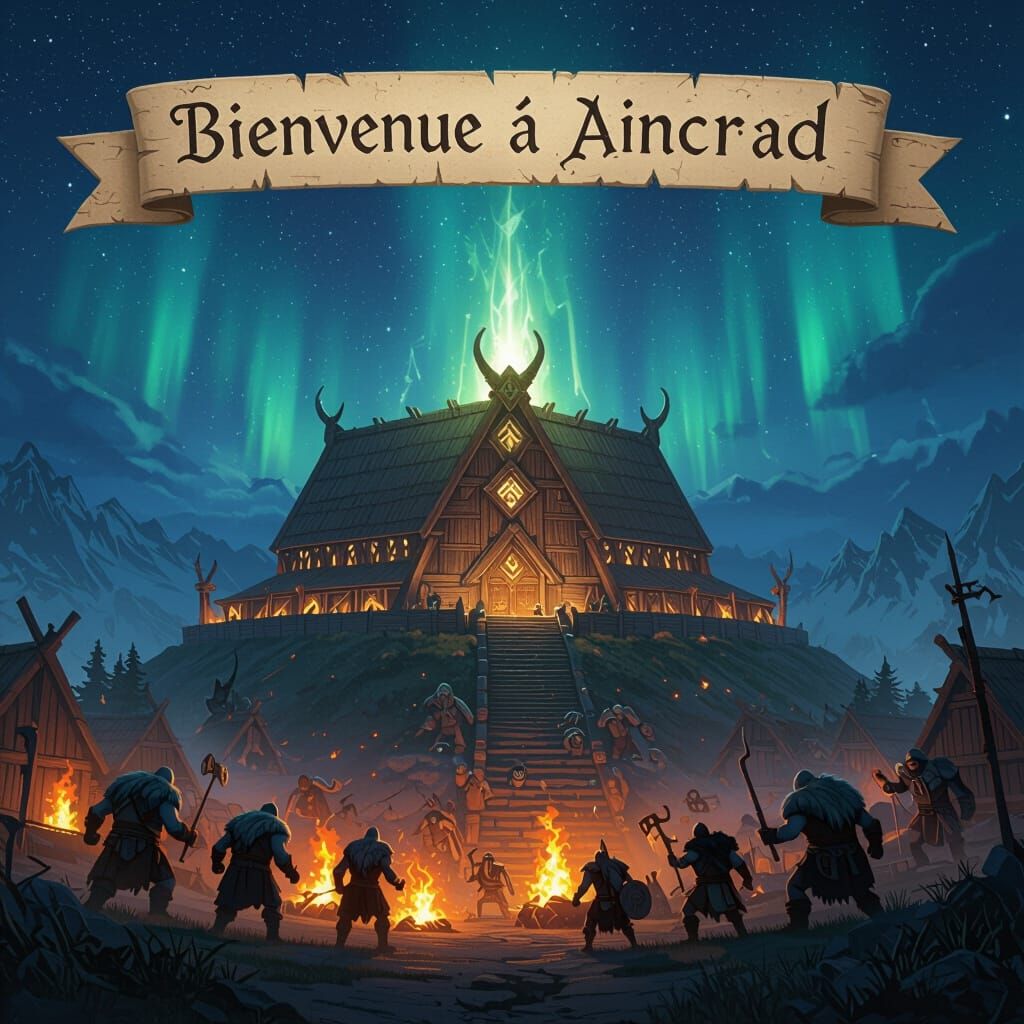 Viking Longhouse Siege Under Northern Lights