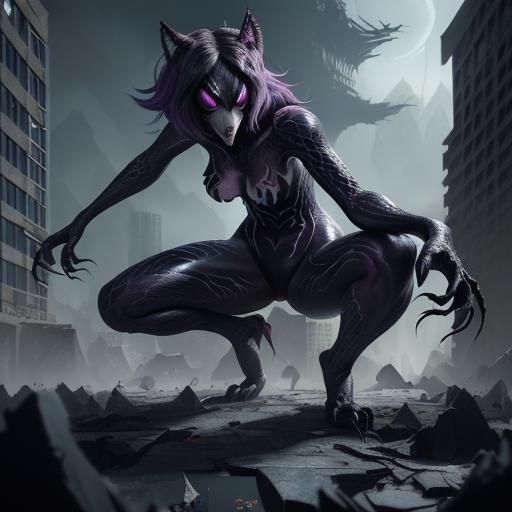 Giant Spider-Gwen Werewolf Smashing Buildings
