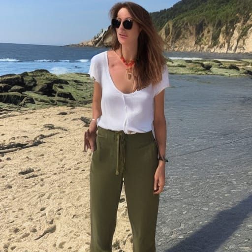 French Woman Seeks Serenity on Sun-Kissed Beach in Analog Ph...