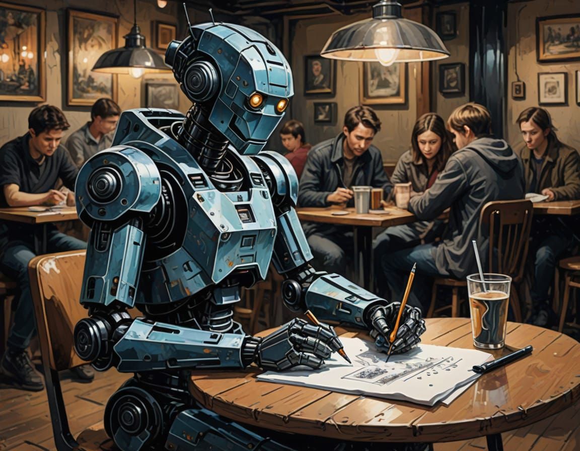 An AI Robot Sketches in a Corner of Whimsy