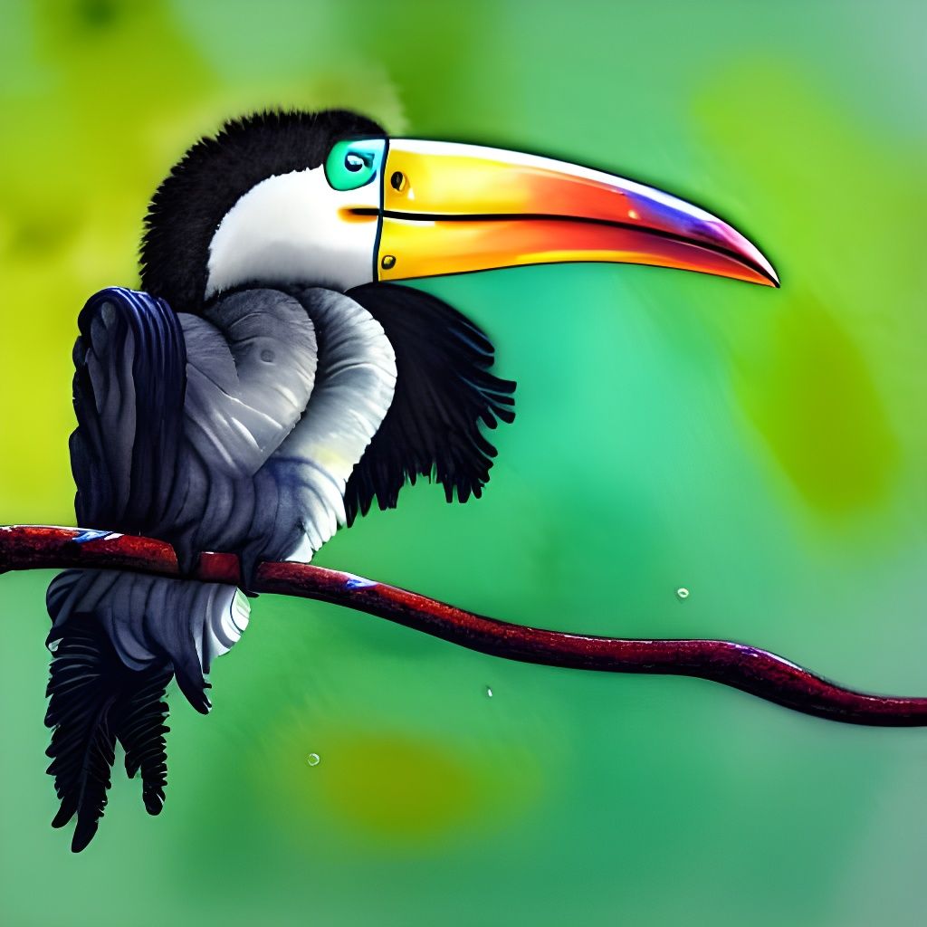 Ostrich Toucan Hybrid in Rainy Gouache Watercolor