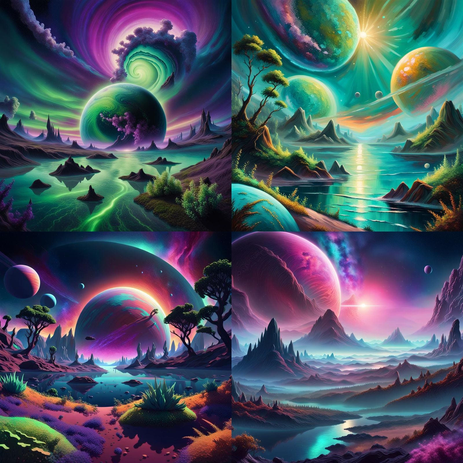 Exoplanet with Vegetation and Galactic View