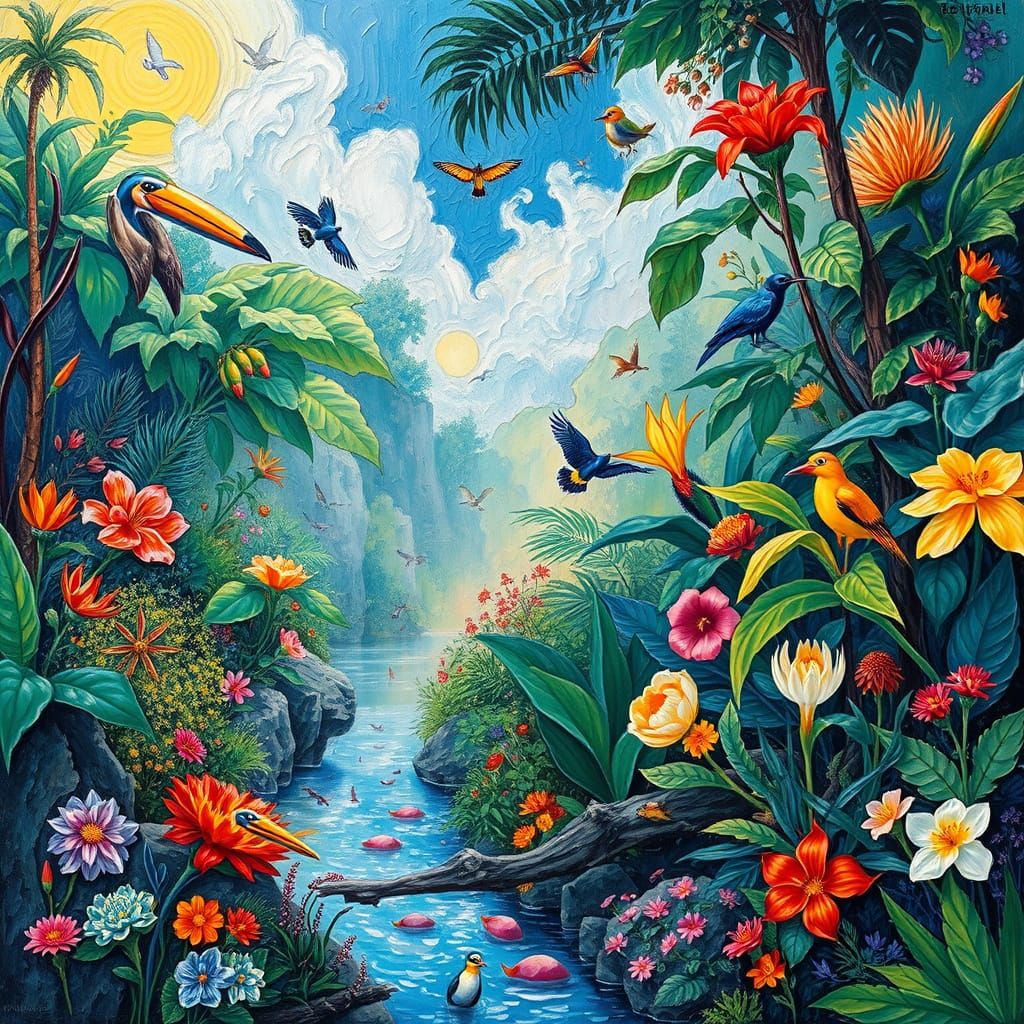 Lush Biosphere in Expressionist Impasto Style