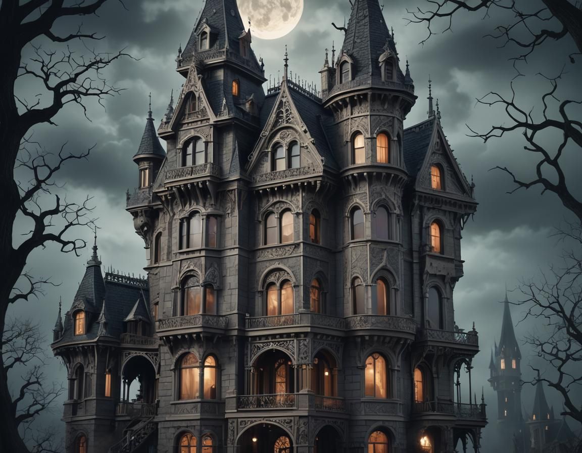 Art Deco Halloween House with Gothic Turrets