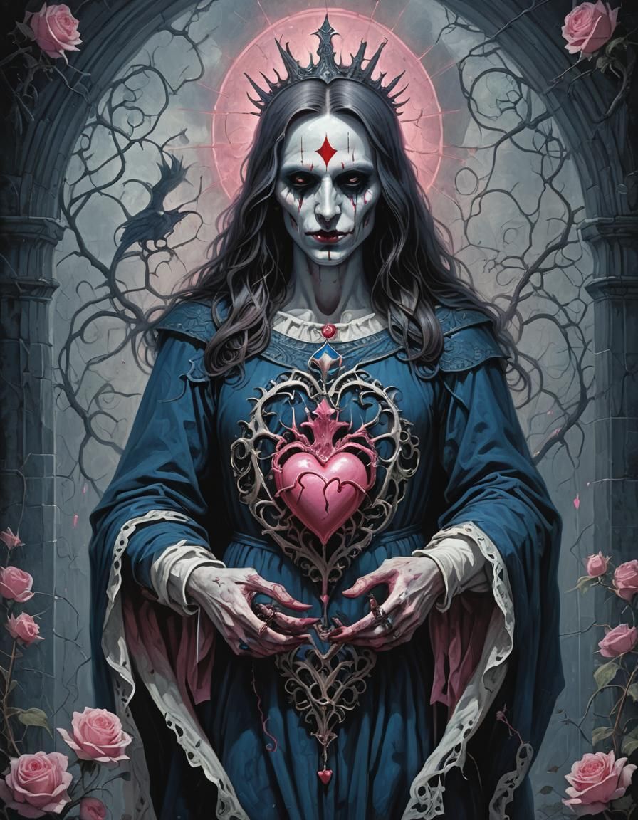 Sinister Gothic Horror Sacred Heart in Blue and Pink