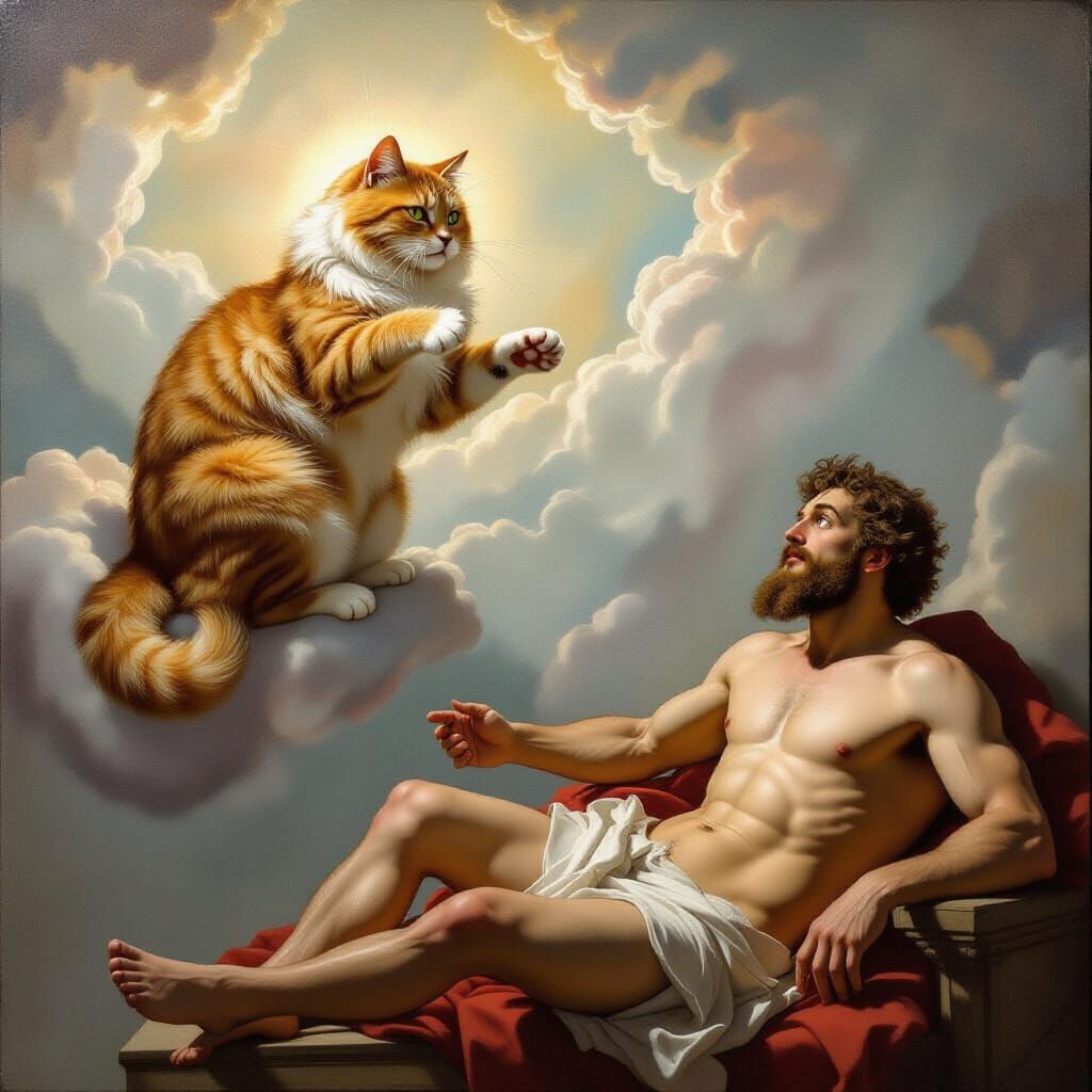 Feline Genesis: Cat Recreates Michelangelo Mural