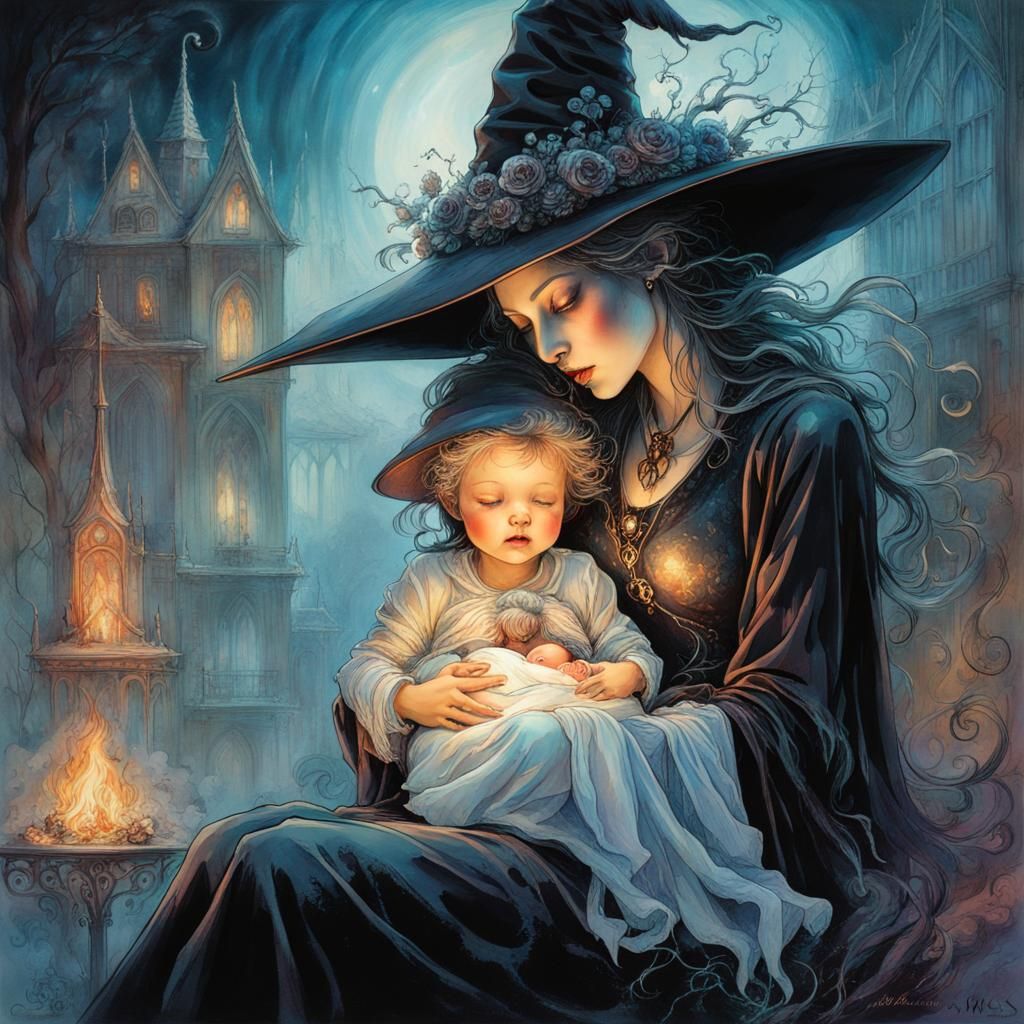Loving Witch Mother with Goth Baby