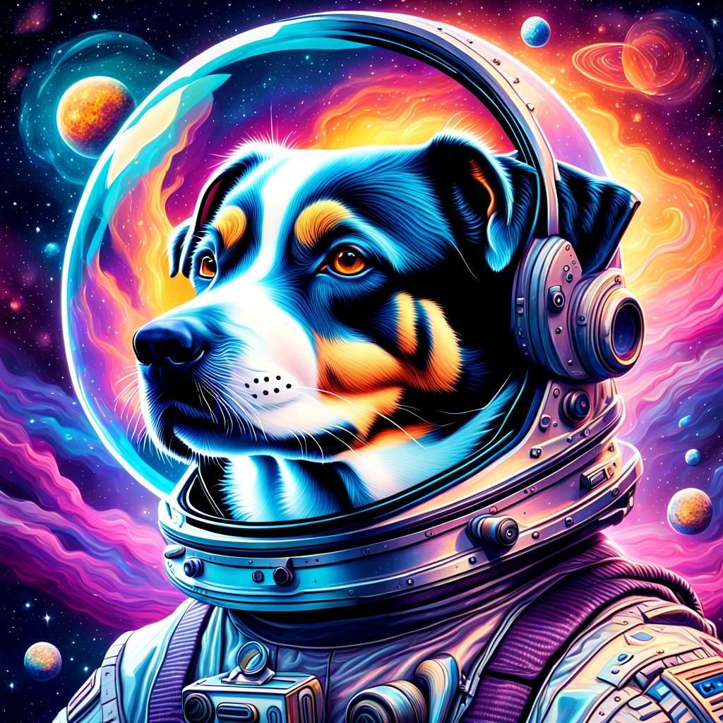 Perro astronauta 8k resolution holographic astral cosmic ill...