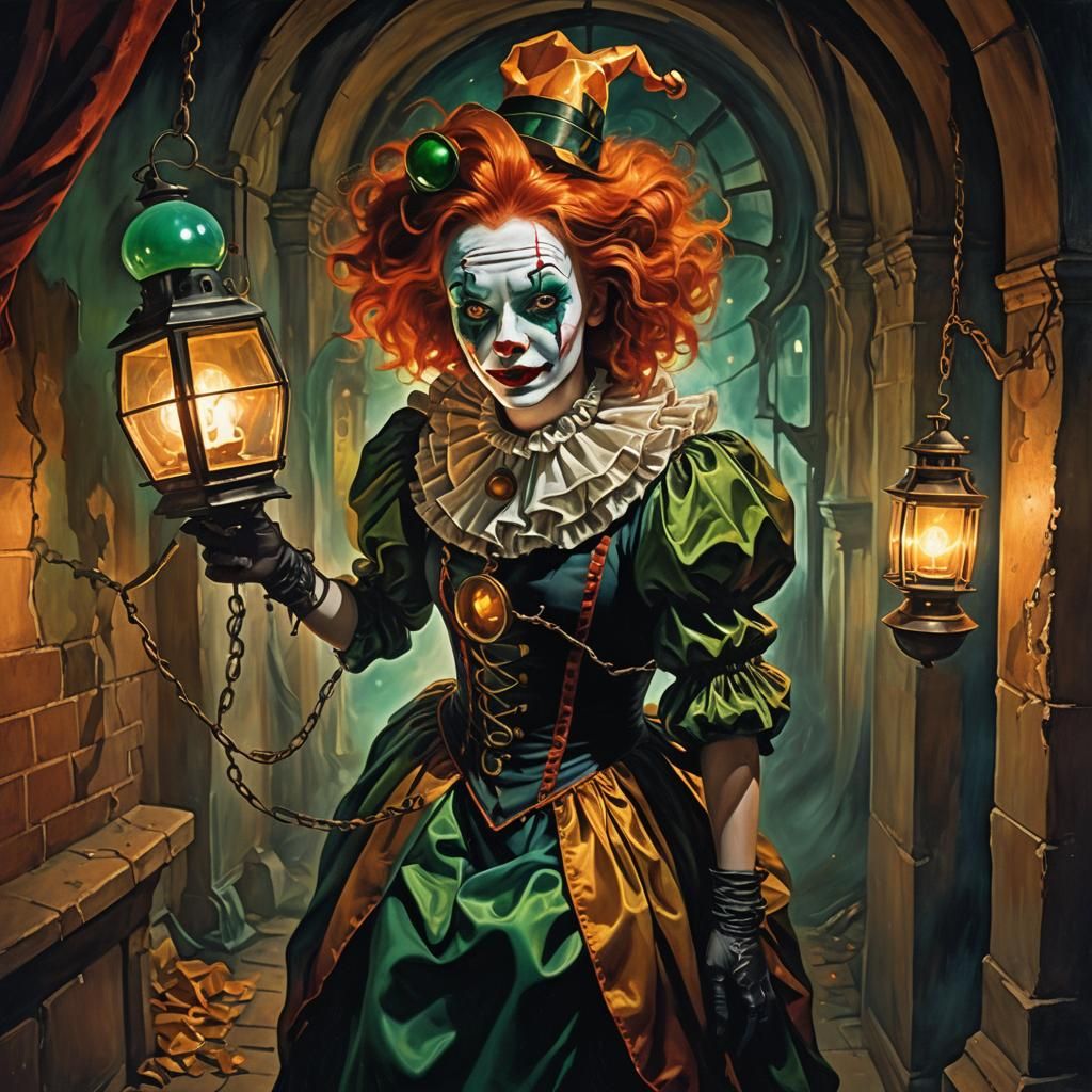 Surreal Young Clown Girl in Dali-esque Dreamscape