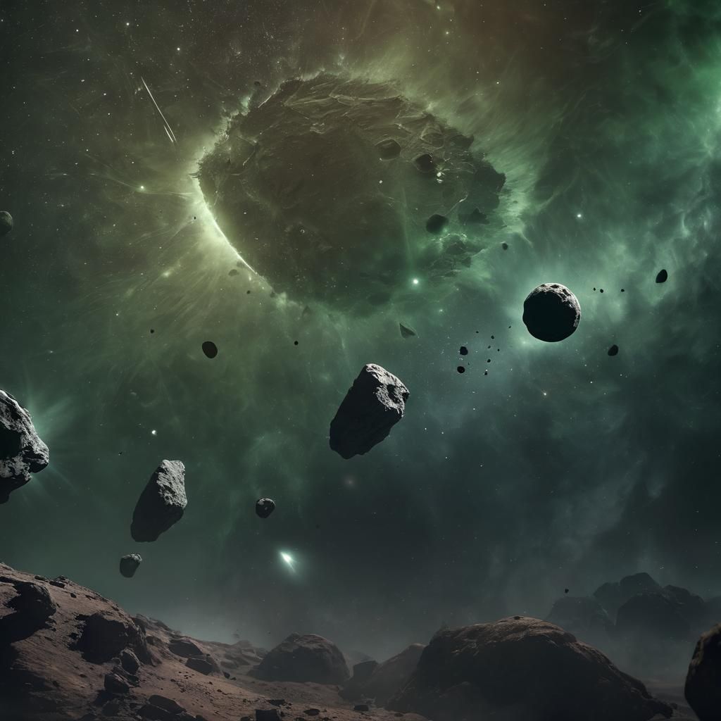 Dramatic Galactic Space Scene with Green Moons