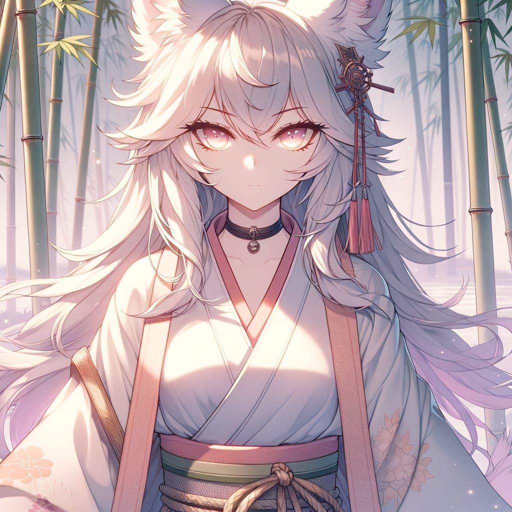 Enchanting Kitsune Warrior in Soft Anime Art