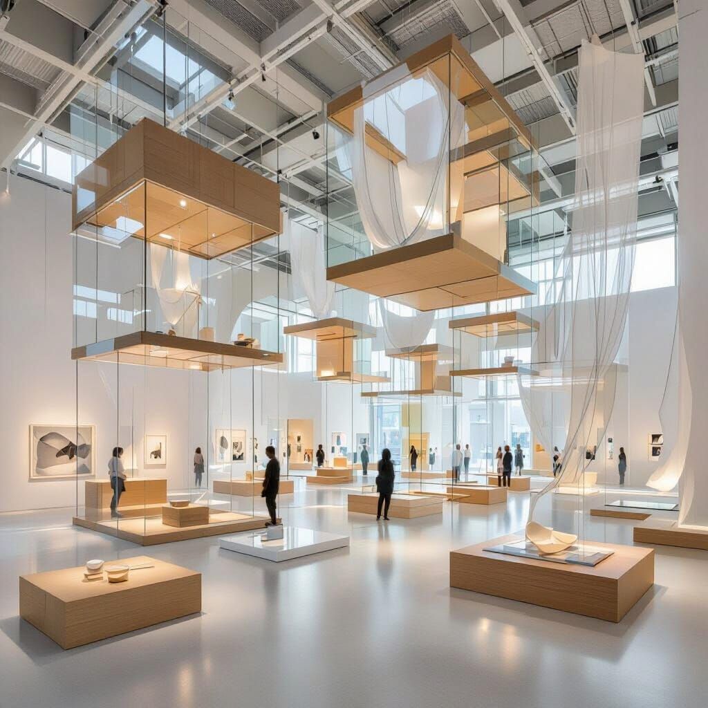 Modern Art Exhibition with Fragmented Box Structures