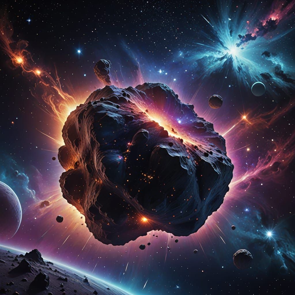 Vibrant Cosmic Asteroid in Deep Space Nebula