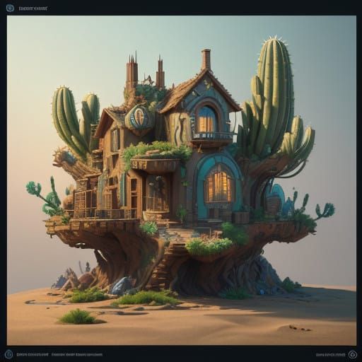 Whimsical Cactus House in Vibrant Colors