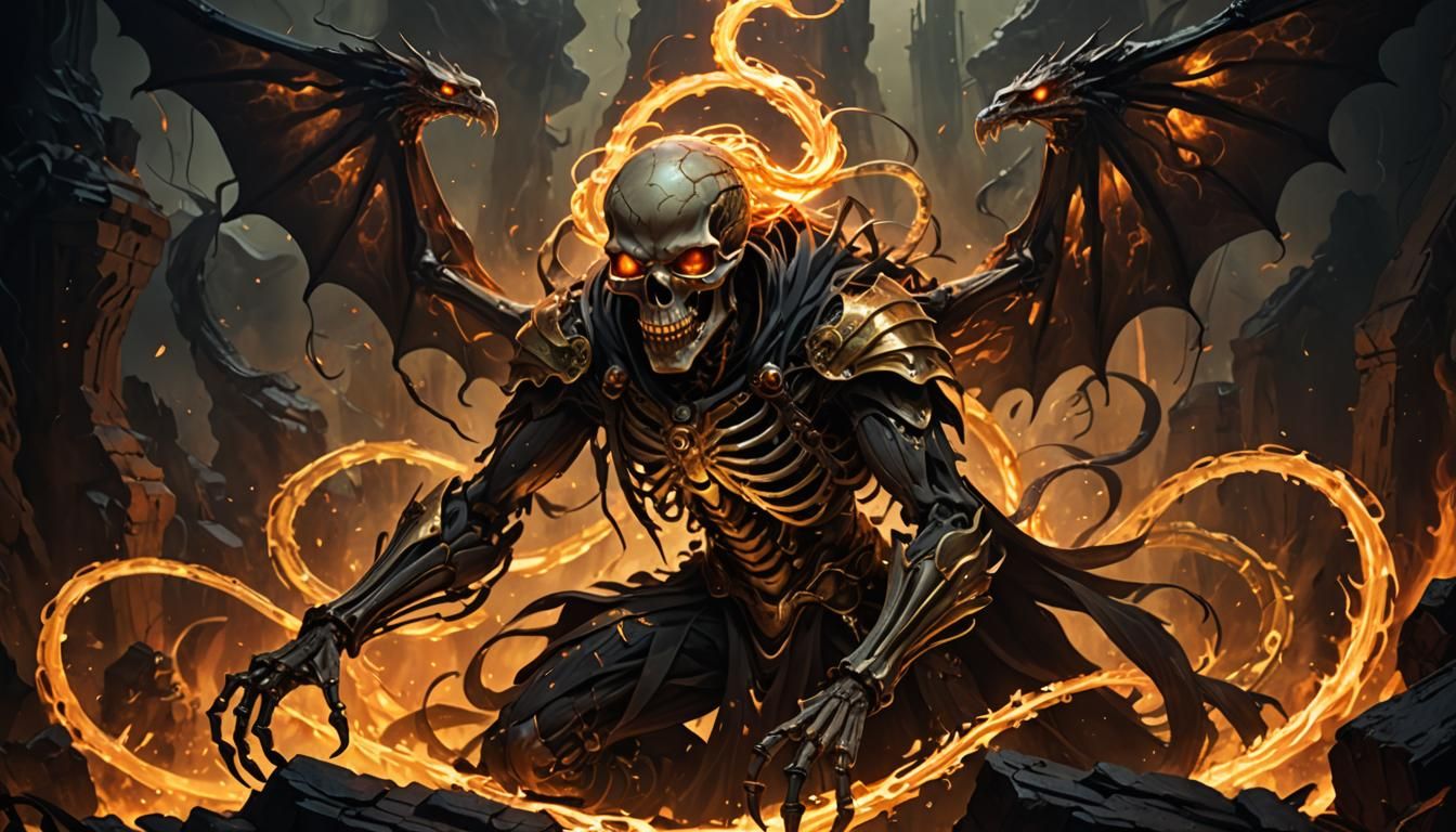 Ghastly Skeleton Snake Descends into Hellish Abyss