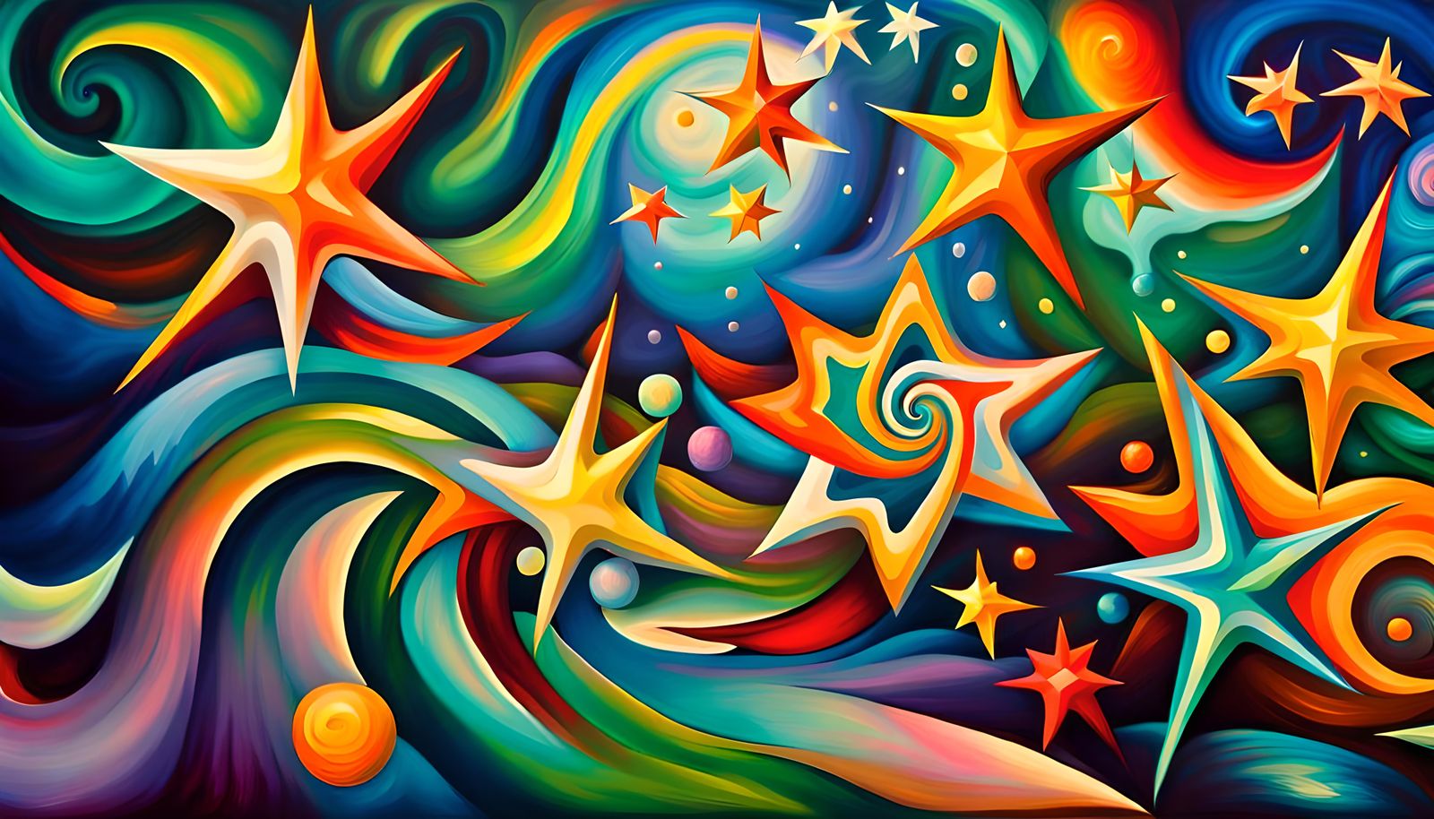 Iridescent Stars in Electromagnetic Swirls: Impasto Painting