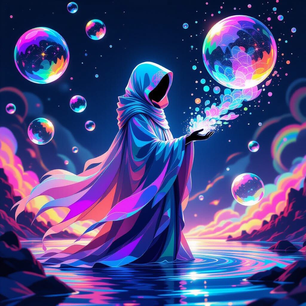 Mystical Creature Creating Rainbow Bubbles
