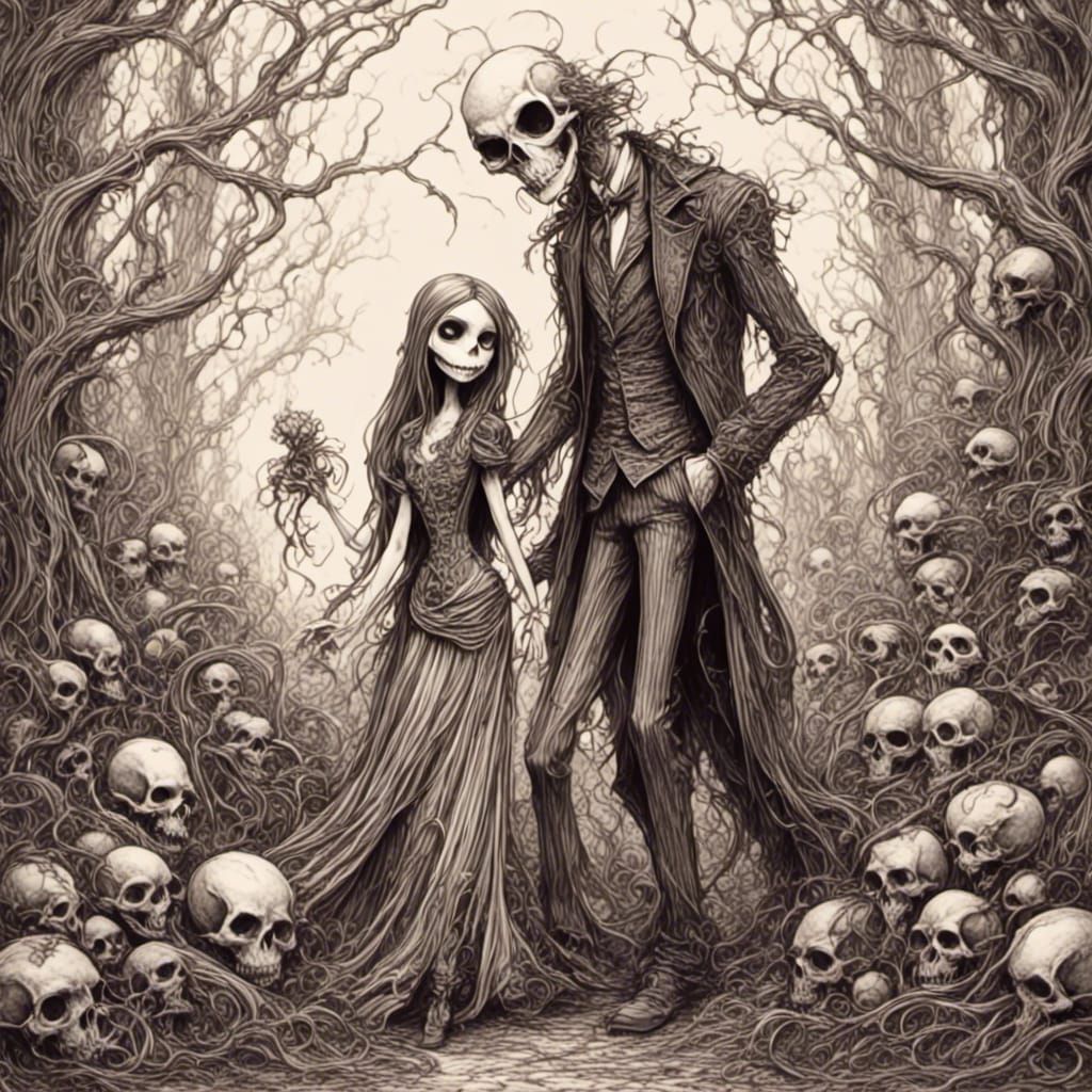 Jack and Sally in Pencil Sketch Style